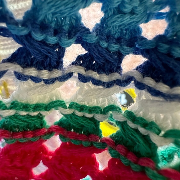 GAP vtg Multi Color Horizontal Stripe Crochet Mini Dress Sleeveless Sz M, Boho - Picture 6 of 8